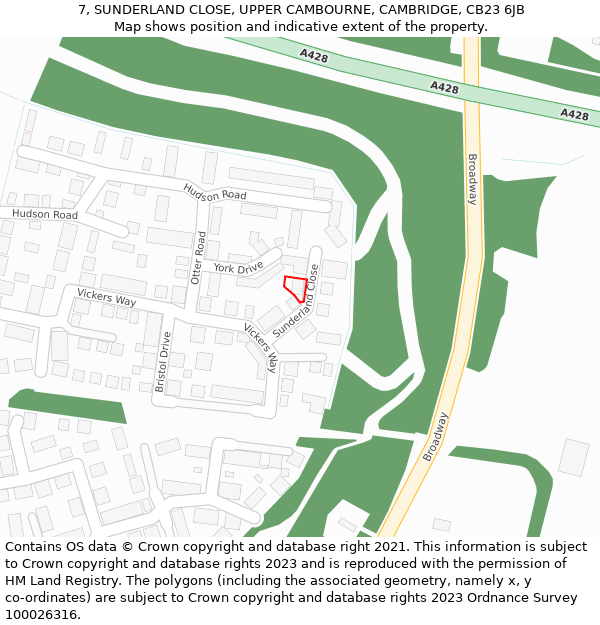 7, SUNDERLAND CLOSE, UPPER CAMBOURNE, CAMBRIDGE, CB23 6JB: Location map and indicative extent of plot