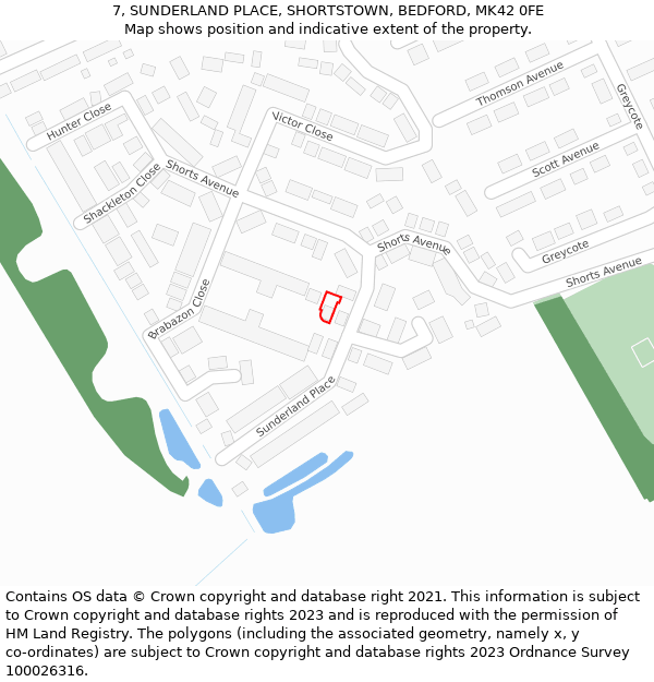 7, SUNDERLAND PLACE, SHORTSTOWN, BEDFORD, MK42 0FE: Location map and indicative extent of plot