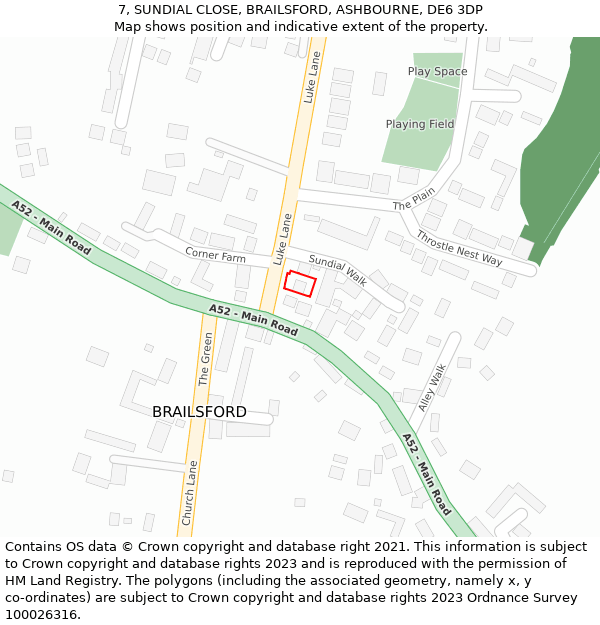 7, SUNDIAL CLOSE, BRAILSFORD, ASHBOURNE, DE6 3DP: Location map and indicative extent of plot