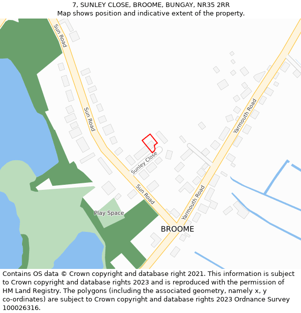 7, SUNLEY CLOSE, BROOME, BUNGAY, NR35 2RR: Location map and indicative extent of plot