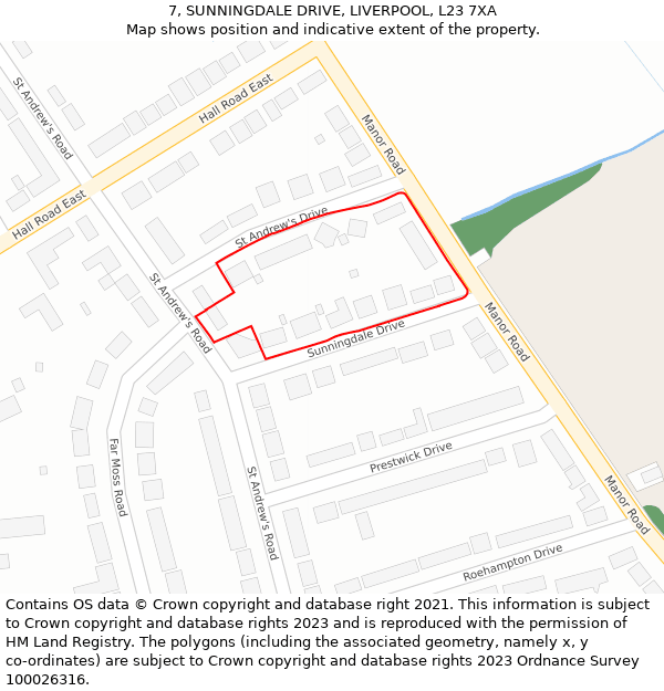 7, SUNNINGDALE DRIVE, LIVERPOOL, L23 7XA: Location map and indicative extent of plot