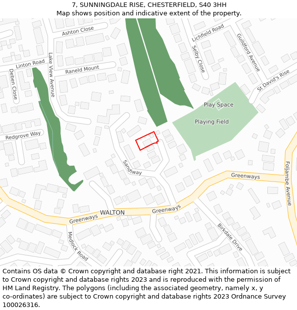 7, SUNNINGDALE RISE, CHESTERFIELD, S40 3HH: Location map and indicative extent of plot