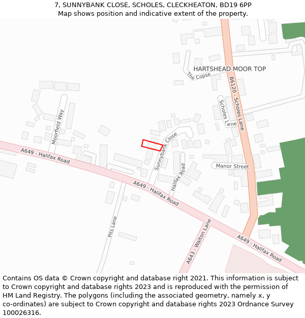 7, SUNNYBANK CLOSE, SCHOLES, CLECKHEATON, BD19 6PP: Location map and indicative extent of plot