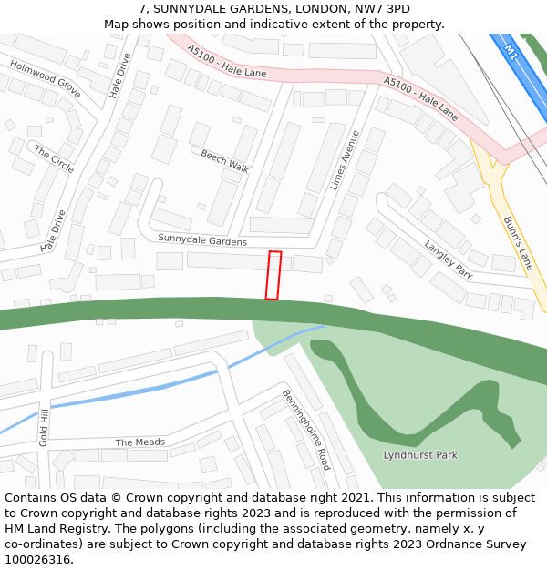 7, SUNNYDALE GARDENS, LONDON, NW7 3PD: Location map and indicative extent of plot