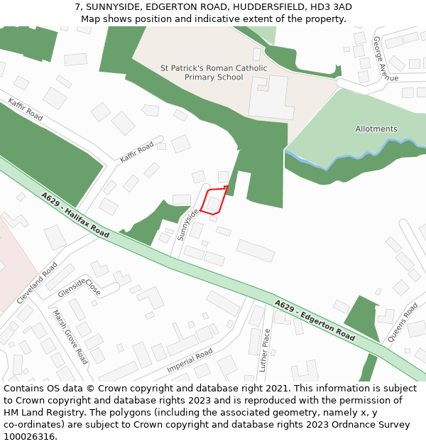 7, SUNNYSIDE, EDGERTON ROAD, HUDDERSFIELD, HD3 3AD: Location map and indicative extent of plot