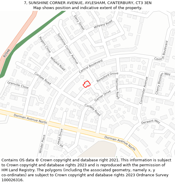 7, SUNSHINE CORNER AVENUE, AYLESHAM, CANTERBURY, CT3 3EN: Location map and indicative extent of plot