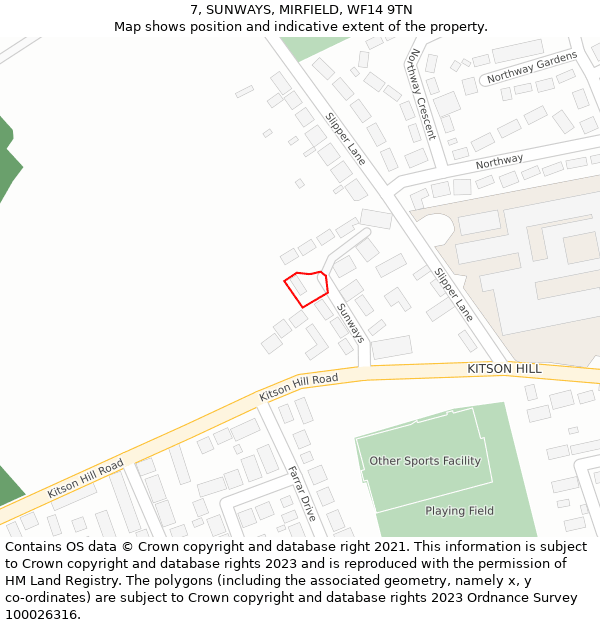 7, SUNWAYS, MIRFIELD, WF14 9TN: Location map and indicative extent of plot