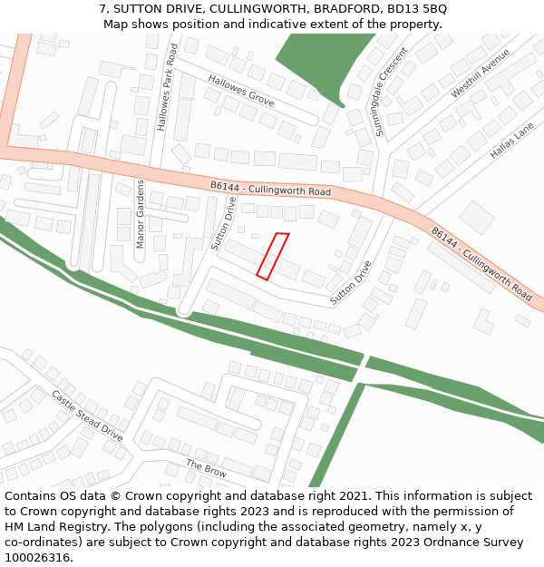 7, SUTTON DRIVE, CULLINGWORTH, BRADFORD, BD13 5BQ: Location map and indicative extent of plot