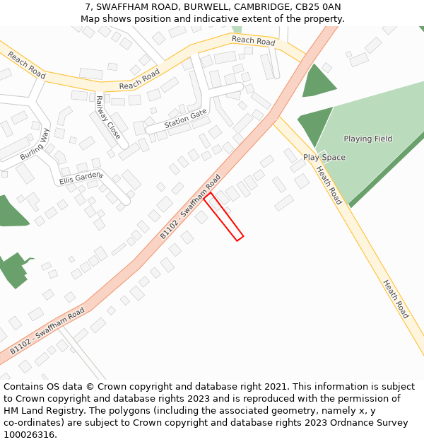 7, SWAFFHAM ROAD, BURWELL, CAMBRIDGE, CB25 0AN: Location map and indicative extent of plot