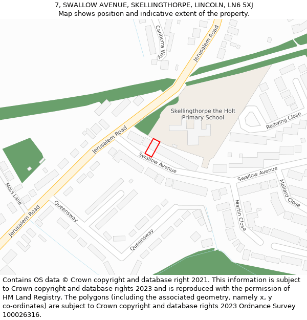 7, SWALLOW AVENUE, SKELLINGTHORPE, LINCOLN, LN6 5XJ: Location map and indicative extent of plot