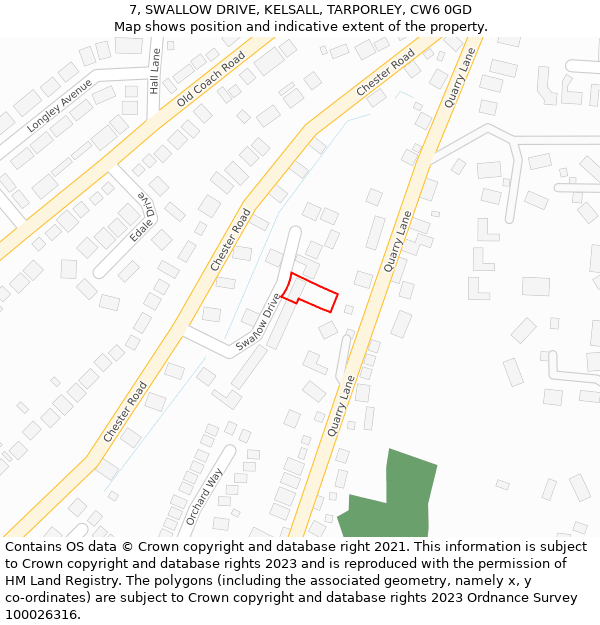 7, SWALLOW DRIVE, KELSALL, TARPORLEY, CW6 0GD: Location map and indicative extent of plot