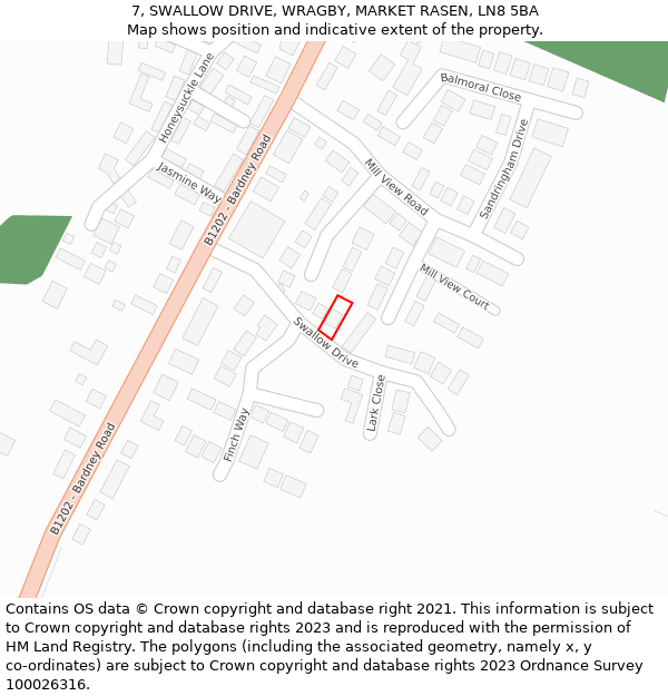 7, SWALLOW DRIVE, WRAGBY, MARKET RASEN, LN8 5BA: Location map and indicative extent of plot