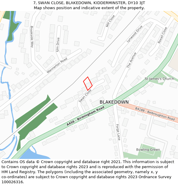 7, SWAN CLOSE, BLAKEDOWN, KIDDERMINSTER, DY10 3JT: Location map and indicative extent of plot