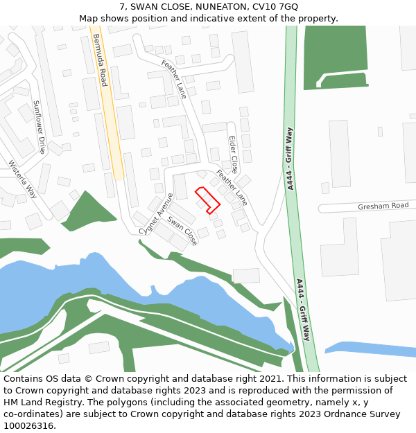 7, SWAN CLOSE, NUNEATON, CV10 7GQ: Location map and indicative extent of plot