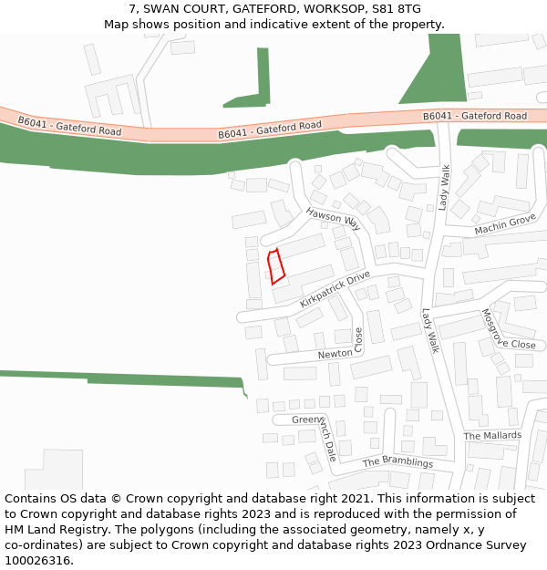 7, SWAN COURT, GATEFORD, WORKSOP, S81 8TG: Location map and indicative extent of plot