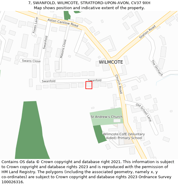 7, SWANFOLD, WILMCOTE, STRATFORD-UPON-AVON, CV37 9XH: Location map and indicative extent of plot