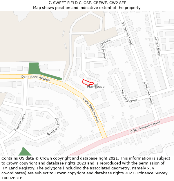 7, SWEET FIELD CLOSE, CREWE, CW2 8EF: Location map and indicative extent of plot