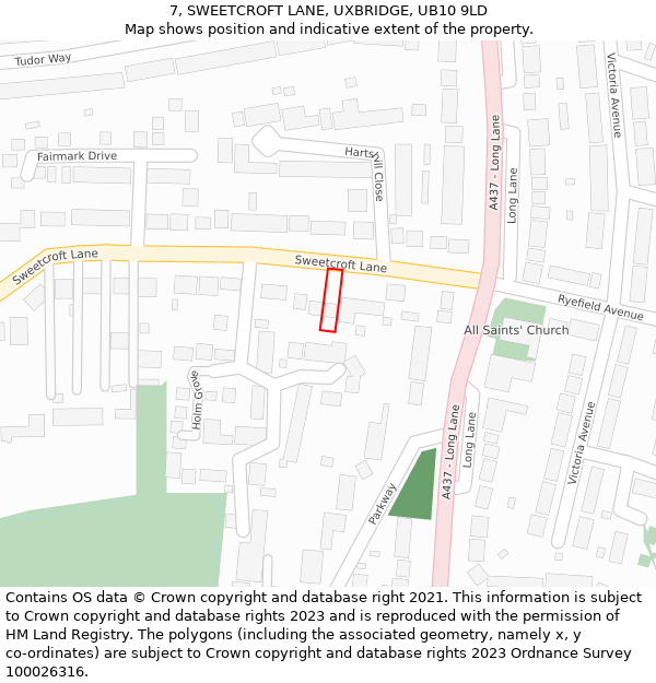 7, SWEETCROFT LANE, UXBRIDGE, UB10 9LD: Location map and indicative extent of plot