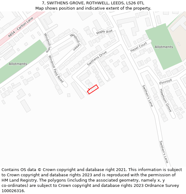 7, SWITHENS GROVE, ROTHWELL, LEEDS, LS26 0TL: Location map and indicative extent of plot