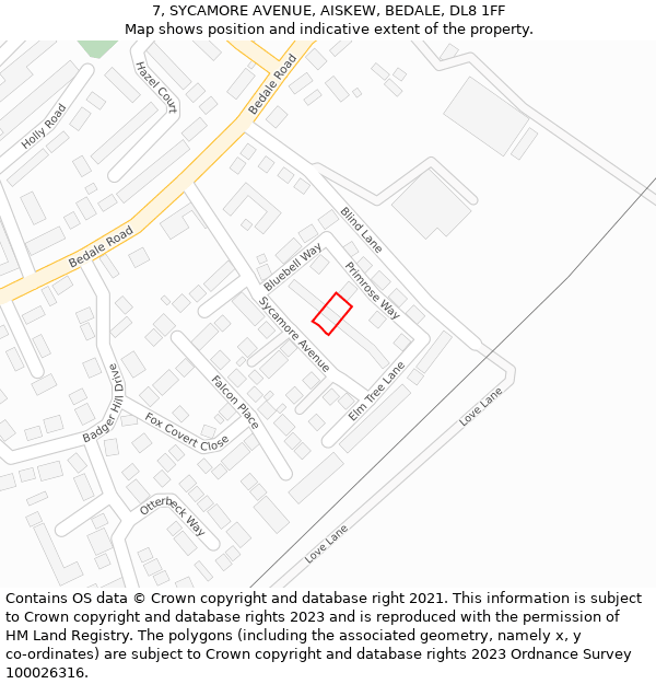 7, SYCAMORE AVENUE, AISKEW, BEDALE, DL8 1FF: Location map and indicative extent of plot