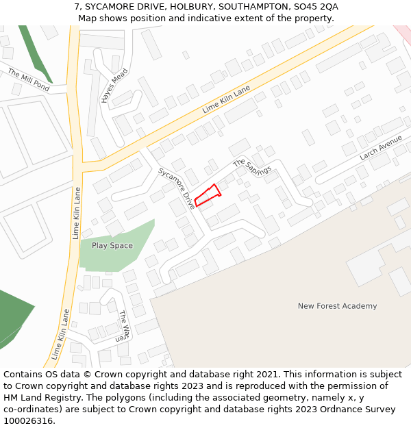 7, SYCAMORE DRIVE, HOLBURY, SOUTHAMPTON, SO45 2QA: Location map and indicative extent of plot