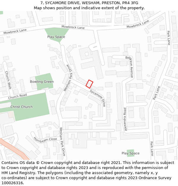 7, SYCAMORE DRIVE, WESHAM, PRESTON, PR4 3FG: Location map and indicative extent of plot