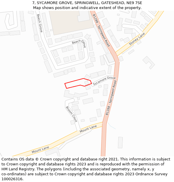 7, SYCAMORE GROVE, SPRINGWELL, GATESHEAD, NE9 7SE: Location map and indicative extent of plot