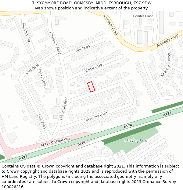 7, SYCAMORE ROAD, ORMESBY, MIDDLESBROUGH, TS7 9DW: Location map and indicative extent of plot