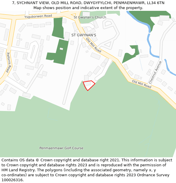 7, SYCHNANT VIEW, OLD MILL ROAD, DWYGYFYLCHI, PENMAENMAWR, LL34 6TN: Location map and indicative extent of plot