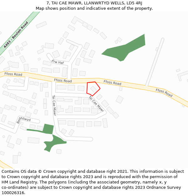 7, TAI CAE MAWR, LLANWRTYD WELLS, LD5 4RJ: Location map and indicative extent of plot