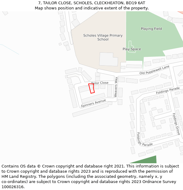 7, TAILOR CLOSE, SCHOLES, CLECKHEATON, BD19 6AT: Location map and indicative extent of plot