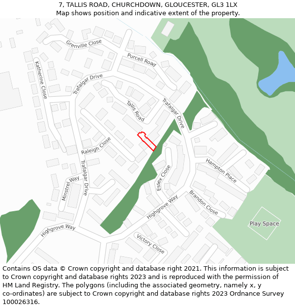 7, TALLIS ROAD, CHURCHDOWN, GLOUCESTER, GL3 1LX: Location map and indicative extent of plot