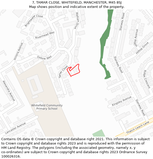 7, TAMAR CLOSE, WHITEFIELD, MANCHESTER, M45 8SJ: Location map and indicative extent of plot