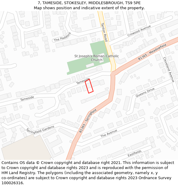 7, TAMESIDE, STOKESLEY, MIDDLESBROUGH, TS9 5PE: Location map and indicative extent of plot