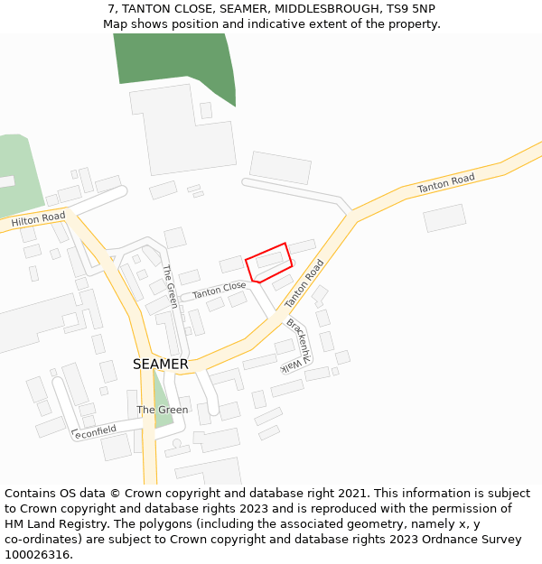 7, TANTON CLOSE, SEAMER, MIDDLESBROUGH, TS9 5NP: Location map and indicative extent of plot