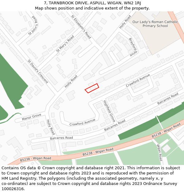 7, TARNBROOK DRIVE, ASPULL, WIGAN, WN2 1RJ: Location map and indicative extent of plot