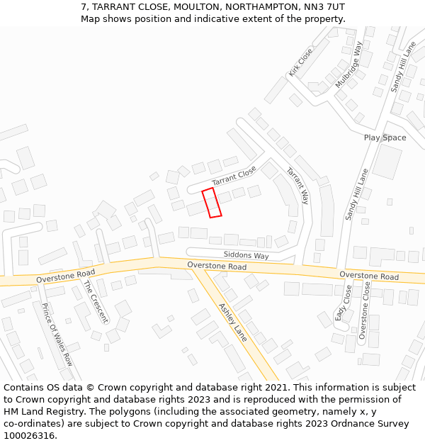 7, TARRANT CLOSE, MOULTON, NORTHAMPTON, NN3 7UT: Location map and indicative extent of plot