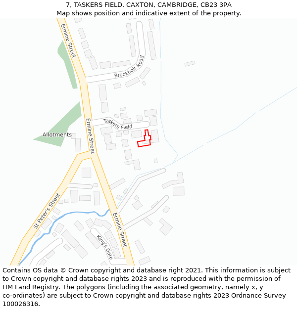 7, TASKERS FIELD, CAXTON, CAMBRIDGE, CB23 3PA: Location map and indicative extent of plot