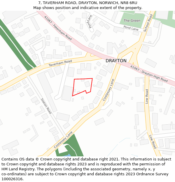 7, TAVERHAM ROAD, DRAYTON, NORWICH, NR8 6RU: Location map and indicative extent of plot