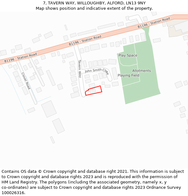 7, TAVERN WAY, WILLOUGHBY, ALFORD, LN13 9NY: Location map and indicative extent of plot