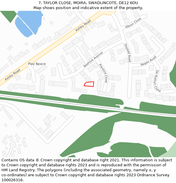 7, TAYLOR CLOSE, MOIRA, SWADLINCOTE, DE12 6DU: Location map and indicative extent of plot