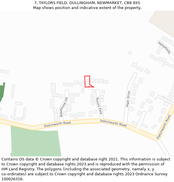 7, TAYLORS FIELD, DULLINGHAM, NEWMARKET, CB8 9XS: Location map and indicative extent of plot