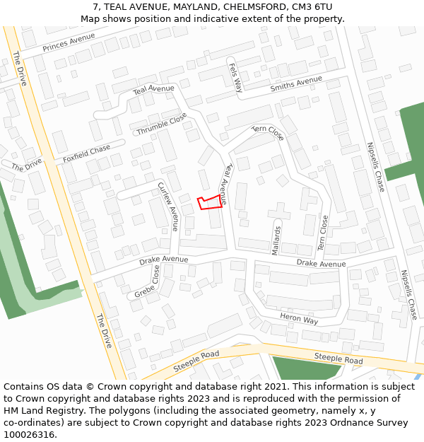 7, TEAL AVENUE, MAYLAND, CHELMSFORD, CM3 6TU: Location map and indicative extent of plot