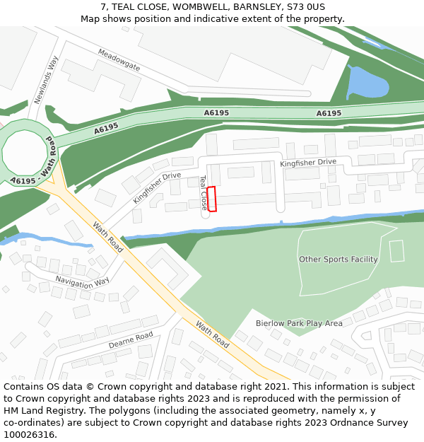 7, TEAL CLOSE, WOMBWELL, BARNSLEY, S73 0US: Location map and indicative extent of plot