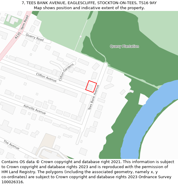 7, TEES BANK AVENUE, EAGLESCLIFFE, STOCKTON-ON-TEES, TS16 9AY: Location map and indicative extent of plot