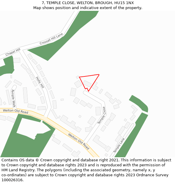 7, TEMPLE CLOSE, WELTON, BROUGH, HU15 1NX: Location map and indicative extent of plot