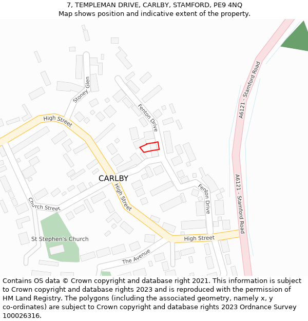 7, TEMPLEMAN DRIVE, CARLBY, STAMFORD, PE9 4NQ: Location map and indicative extent of plot