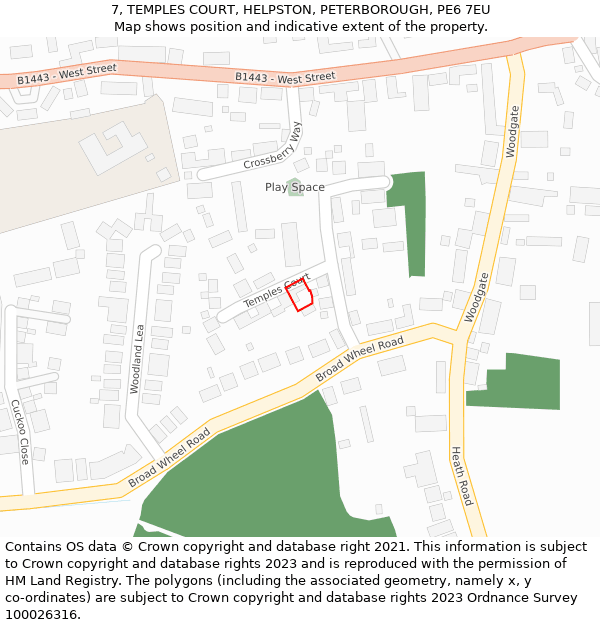 7, TEMPLES COURT, HELPSTON, PETERBOROUGH, PE6 7EU: Location map and indicative extent of plot