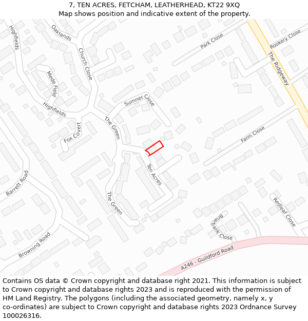 7, TEN ACRES, FETCHAM, LEATHERHEAD, KT22 9XQ: Location map and indicative extent of plot