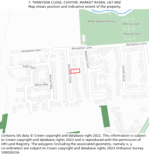 7, TENNYSON CLOSE, CAISTOR, MARKET RASEN, LN7 6NZ: Location map and indicative extent of plot